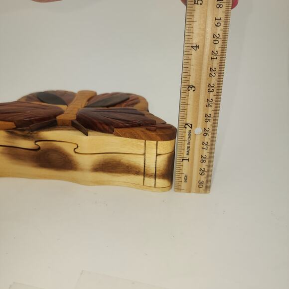 Carver Dan’s Wood Puzzle Box Butterfly Trinket Box - Picture 8 of 11